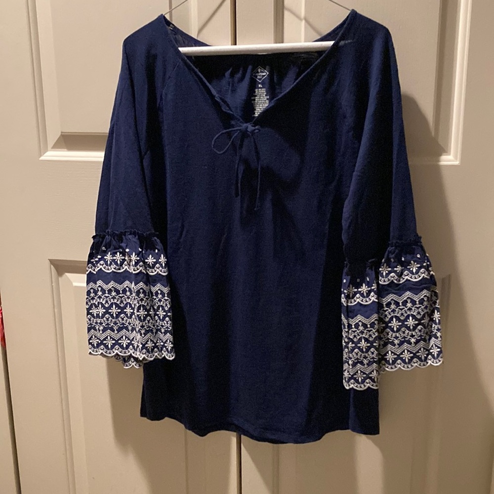 St Johns Bay navy embellished sleeve tunic.